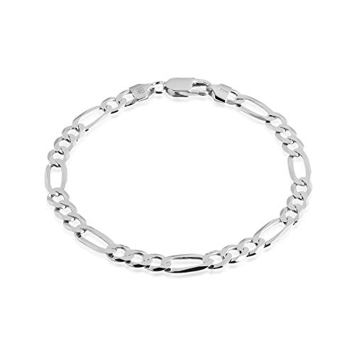 QUADRI - Elegantes Armband in Kette (Figaro) für Männer und Frauen in echtem 925er Silber - Breite 7mm - Länge 19 cm - Silberkette Kette anlaufgeschützt - Made in Italy Zertifikat von QUADRI