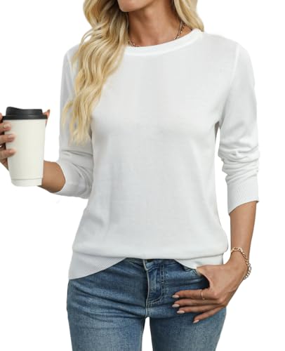 QUALFORT Damen-Pullover, 100 % Baumwolle, weicher Strickpullover, A-weiß, X-Groß von QUALFORT