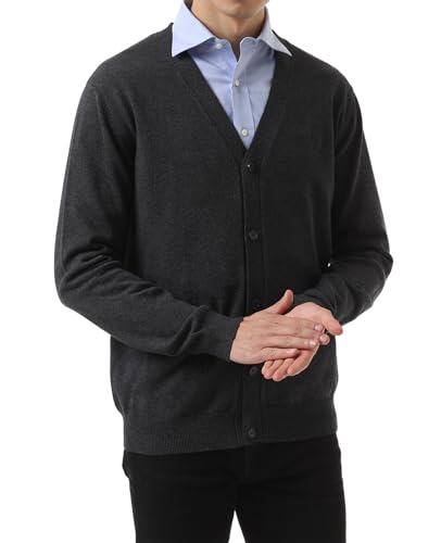 QUALFORT Herren Strickjacke Cardigan mit V-Auschnitt und Knopfleiste Dunkelgrau XXL von QUALFORT
