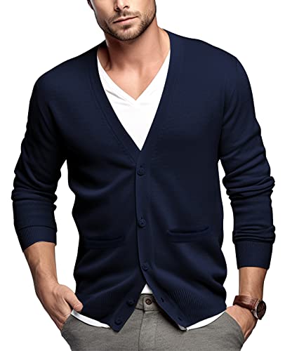QUALFORT Herren Strickjacke Cardigan mit V-Auschnitt und Knopfleiste Navy XXL von QUALFORT