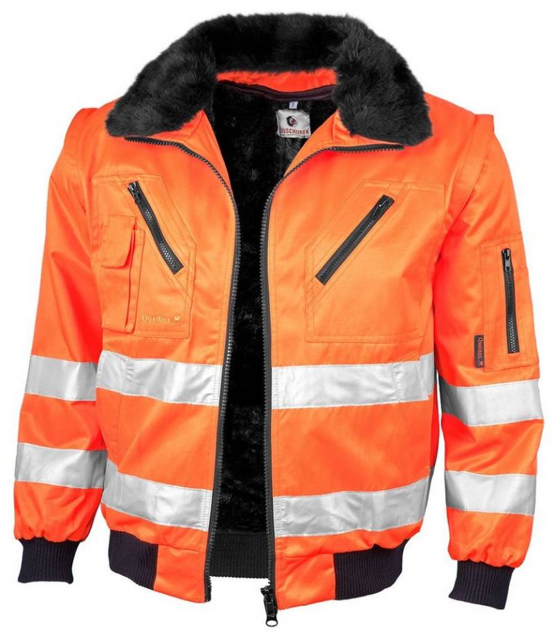 Qualitex Workwear Pilotenjacke signalfarbe 4-in-1 Arbeitsjacke aus Mischgewebe - ideal Übergangsjacke (1-St) Warnschutz-Pilotenjacke mit 7 Taschen - Strapazierfähig & Pflegeleicht von Qualitex Workwear