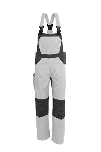 Qualitex X-Serie Unisex Latzhose in weiß/grau Größe 102, Lange Arbeitshose für Herren und Damen, Cargohose mit vielen Taschen von QUALITEX HIGH QUALITY WORKWEAR