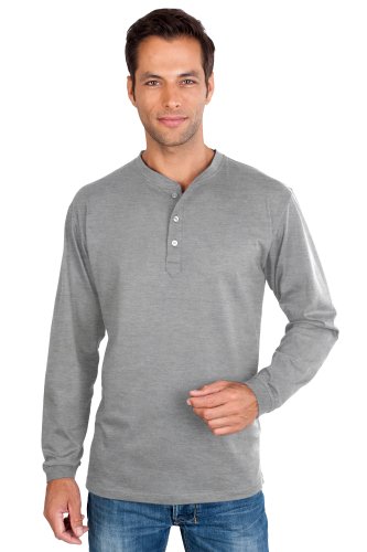 QUALITYSHIRTS Langarm Serafino Shirt mit Knopfleiste Gr. L Silber von QUALITYSHIRTS