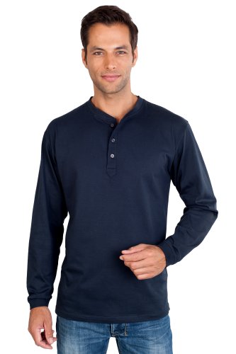 QUALITYSHIRTS Langarm Serafino Shirt mit Knopfleiste Gr. L dunkelblau von QUALITYSHIRTS