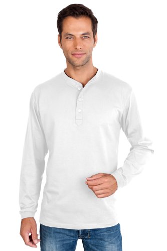 QUALITYSHIRTS Langarm Serafino Shirt mit Knopfleiste Gr. L weiß von QUALITYSHIRTS