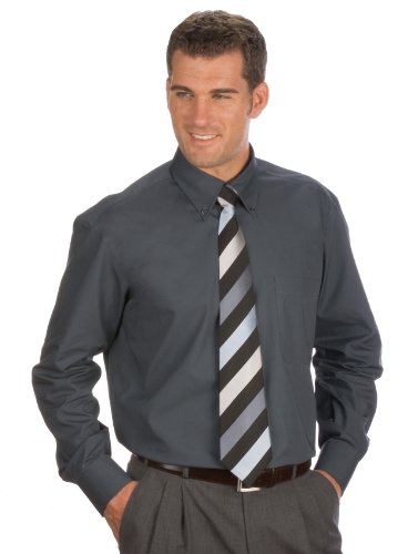 QUALITYSHIRTS Langarm Uni Hemd Button Down, Gr. M (39/40), anthrazit von QUALITYSHIRTS