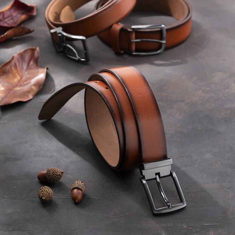 100% Leder Gürtel Herren Qualitätsgürtel Männer Aus Echtem 35mm Breit Kürzbar Ledergürtel Für Jeans Freizeit Mit Geschenkbox Cognac von QUAMOD