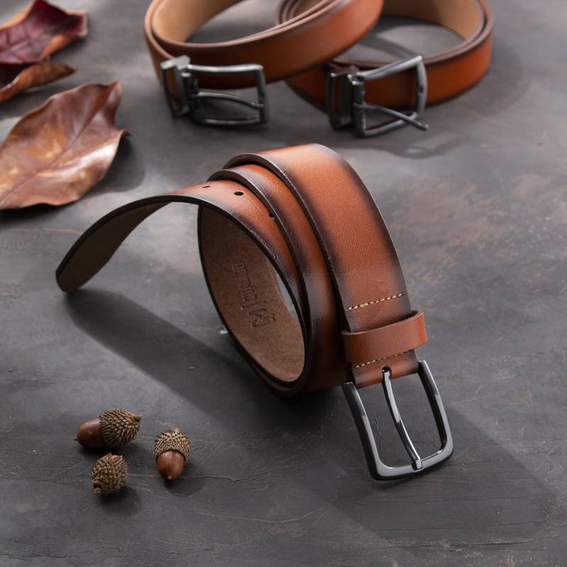 100% Leder Gürtel Herren Qualitätsgürtel Männer Aus Echtem 40mm Breit Kürzbar Ledergürtel Für Jeans Freizeit Mit Geschenkbox Cognac von QUAMOD