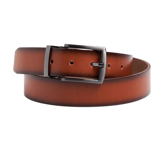 QUAMOD %100 Leder Gürtel Herren Qualitätsgürtel Männer aus echtem Leder 35 mm breit kürzbar ledergürtel Cognac für Jeans Freizeit mit Geschenk-Box UMWELTFREUNDLICH und FAIRE-Produktion von QUAMOD