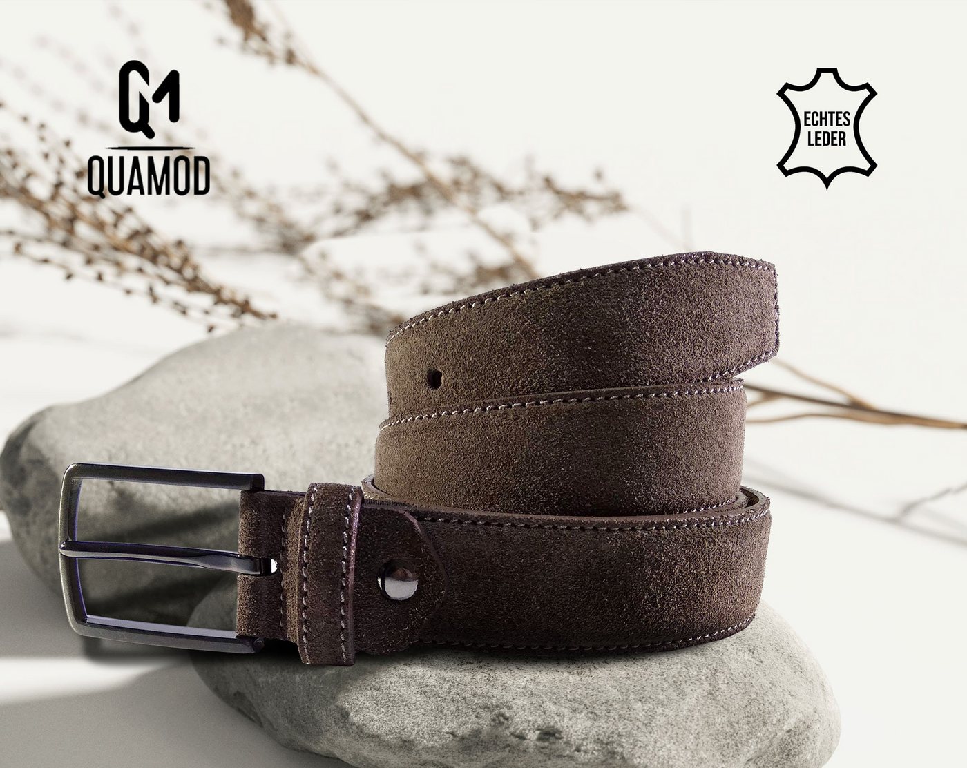 QUAMOD Ledergürtel Herren Wildleder Gürtel Velourleder – TOP Design umweltfreundlich, faire Herstellung von QUAMOD