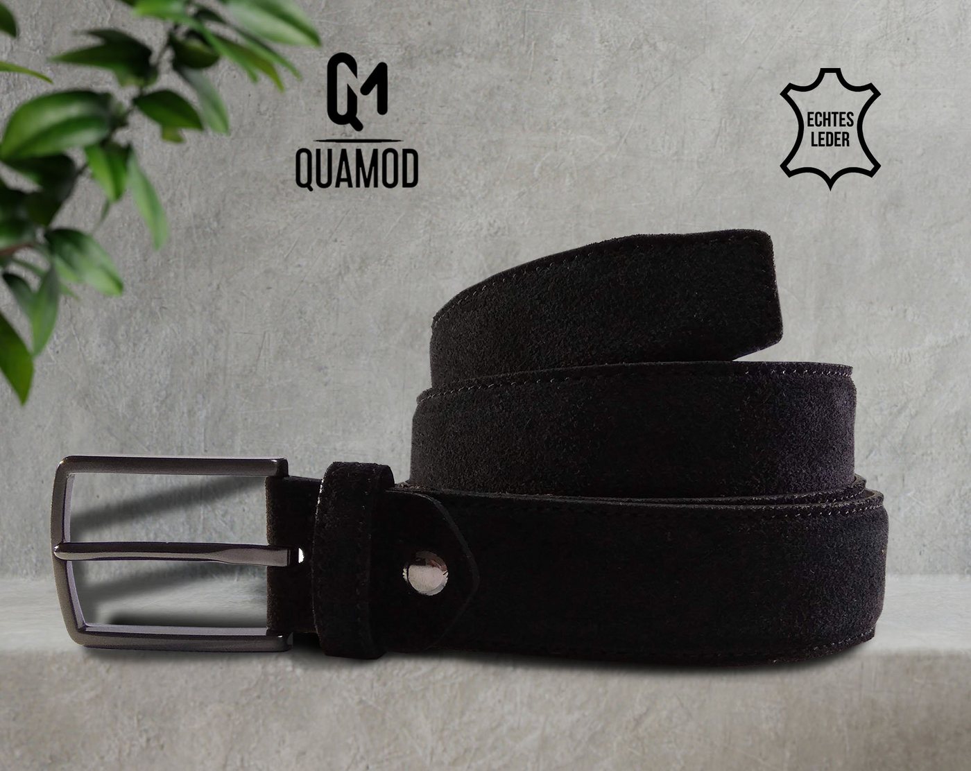 QUAMOD Ledergürtel Herren Wildleder Gürtel Velourleder – TOP Design umweltfreundlich, faire Herstellung von QUAMOD