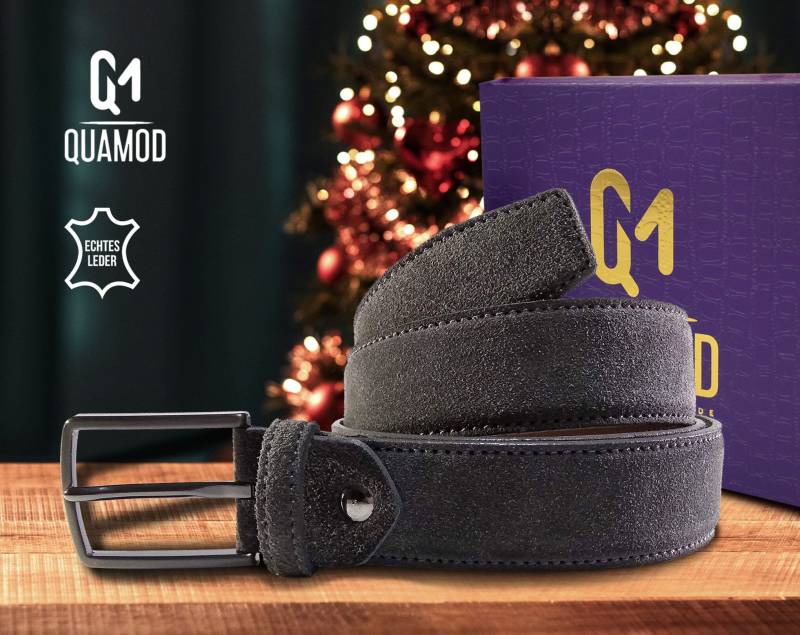 Wildleder Gürtel Herren/Damen 3, 5cm Breit + Geschenkbox, Unisex Leder Braun Schwarz Cognac Grau Marineblau Taupe von QUAMOD