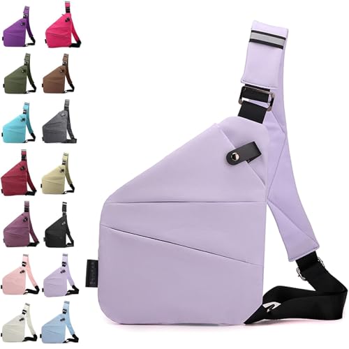 Diebstahlsichere Reisetasche Brusttasche Damen，Anti Theft Travel Bag Diebstahlsichere Tasche Herren，Diebstahlsichere Umhängetasche Bodybag Damen，Anti Diebstahl Tasche Damen (Hellviolett) von QUANMAITONG