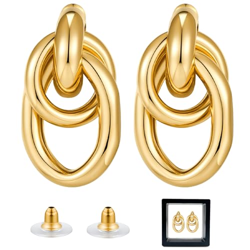 Ohrringe Gold Tropfen Hängend Clean Girl Aesthetic， Goldene Ohrringe Damen Statement Creolen Gold，Hoop Earrings for Women (Stil 1) von QUANMAITONG