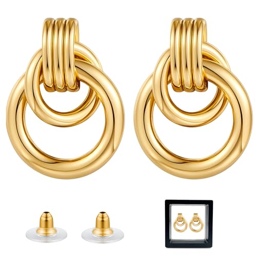 Ohrringe Gold Tropfen Hängend Clean Girl Aesthetic， Goldene Ohrringe Damen Statement Creolen Gold，Hoop Earrings for Women (Stil 2) von QUANMAITONG