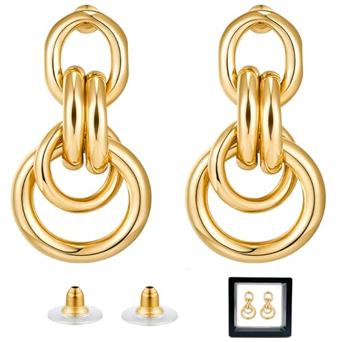 Ohrringe Gold Tropfen Hängend Clean Girl Aesthetic， Goldene Ohrringe Damen Statement Creolen Gold，Hoop Earrings for Women (Stil 3) von QUANMAITONG