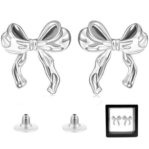 Schleifen Ohrringe Mädchen，Bow Earrings For Women Ohrstecker Silber，Ohrringe Silber 925 Mädchen (Silver) von QUANMAITONG