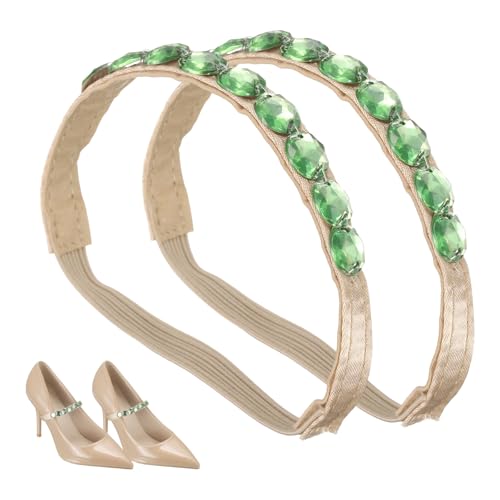 QUARKZMAN 2 Paar High Heels Schuhriemen, Strass Elastische Schuhriemen Absatz Abnehmbare Knöchelriemen Ersatz Schnürsenkel Kristall für Frauen Lose High Heels Hausschuhe Sandalen, Beige+Grün von QUARKZMAN