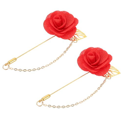 QUARKZMAN 2 Stück Blumenreversnadel mit Goldblattbrosche Satin Quasten Kette Anhänger handgefertigte Boutonniere Pins für Anzugkragen Hochzeitsfeier, Orange von QUARKZMAN
