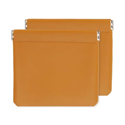 QUARKZMAN 2 Stück Münzbeutel für Frauen, Leder Kleine Organizer Tasche, Tragbare Mini Aufbewahrung Make-up Tasche für Geldbörse, Braun (5"x5") von QUARKZMAN