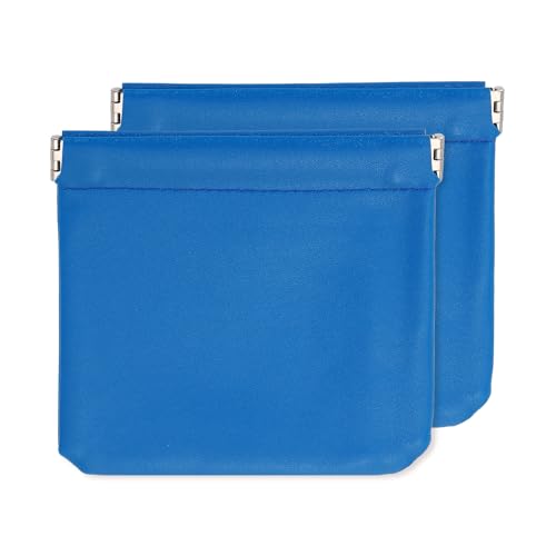 QUARKZMAN 2 Stück Münzbeutel für Frauen, Leder Kleine Organizer Tasche, Tragbare Mini Aufbewahrung Make-up Tasche für Geldbörse, Dunkelblau (5"x5") von QUARKZMAN