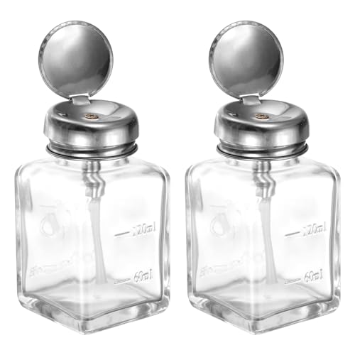QUARKZMAN 2PCS 4Oz / 120ML Glas Pumpspender Flasche Quadratisch Klar Flüssigkeit Pumpen Drücken Alkoholbehälter mit Metallklappe für Make-up-Entferner von QUARKZMAN