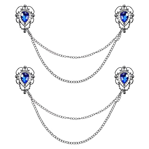 QUARKZMAN 2Stk Strassstein Pullover Verschlüsse Vintage Kragenspangen für Strickjacken mit Kette Shirt Klammern Schal Klammern Kleidung Clip für Frauen(Blau) von QUARKZMAN