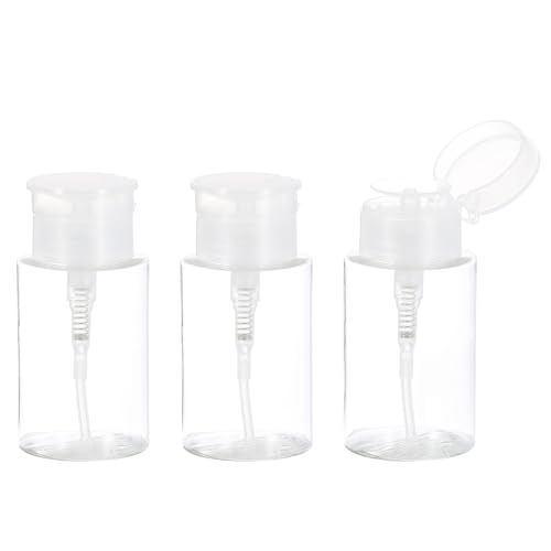 QUARKZMAN 3 Stück Nagellackentferner Leerflasche 5OZ/150ML Alkohol Flüssigkeit Druckpumpe Spender Aceton Nachfüllbare Behälter für Make-up-Entferner, Transparent von QUARKZMAN