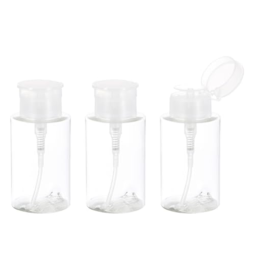 QUARKZMAN 3 Stück Nagellackentferner Leerflasche 6,8 Unzen/200 ml Alkohol Flüssigkeit Druckpumpspender Aceton Nachfüllbare Behälter für Make-up-Entferner, Klar von QUARKZMAN