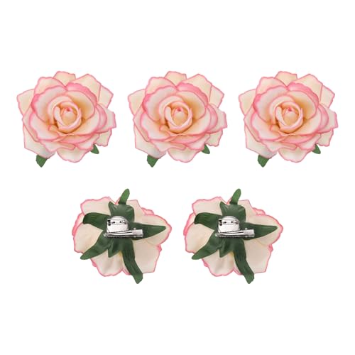 QUARKZMAN 5 Stück Rose Haarspange Blume 4 Zoll Haarklammer Damen Mehrfarbig Haarnadeln Blumen Haarschmuck für Mädchen Tänzerin Party Hochzeit Strand Pink Gelb von QUARKZMAN