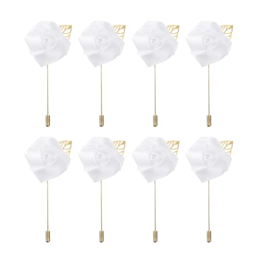 QUARKZMAN 8 Stück Herren Ansteckblumen Rosen Anstecknadeln 2"x3.5" für Hochzeit, Jubiläum, formelles Abendessen, Partyanzug Dekoration Weiß von QUARKZMAN