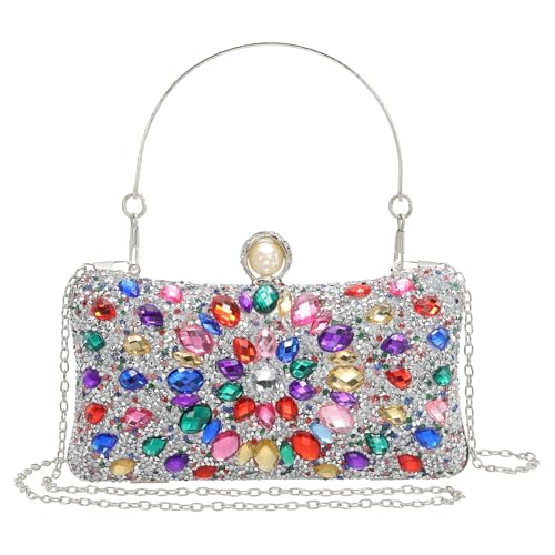 QUARKZMAN Abendtaschen für Frauen, Funkelnde Kristall-Strass Clutch Handtasche mit 2 Kettenriemen für Hochzeit Party Abend Wochenende, Silber Bunt QUARKZMAN Abendtaschen für Frauen, Funkelnde Kristall-Strass Clutch Handtasche mit 2 Kettenriemen für Hochzeit Party Abend Wochenende, Silber Bunt von QUARKZMAN