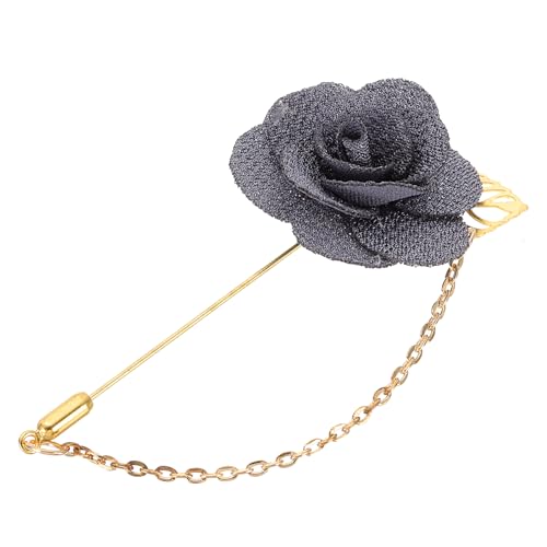 QUARKZMAN Blumen-Reversnadel-Brosche mit Goldblatt-Brosche Satin Quaste Kette Hängende handgefertigte Boutonnieres Pins für Anzugskragen Hochzeitsfeier, Grau von QUARKZMAN