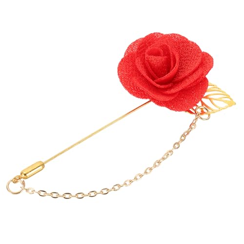QUARKZMAN Blumen-Reversnadel-Broschenstift mit Goldblatt-Brosche Satin Quaste Kette Hängende handgefertigte Boutonniere-Stifte für Anzugskragen Hochzeitsfeier, Orange von QUARKZMAN
