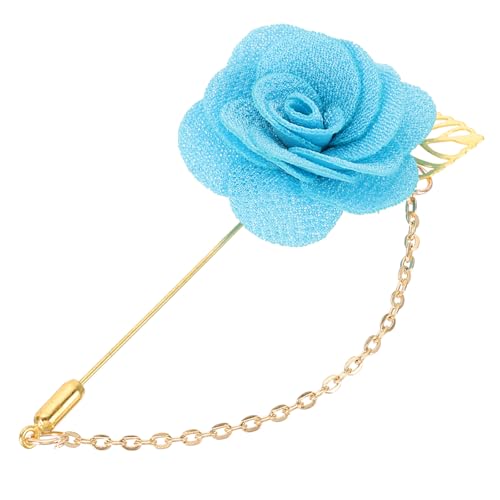 QUARKZMAN Blumenreversnadel mit Goldblattbrosche Satin Quaste Kette Hängende handgefertigte Boutonniere-Nadeln für Anzugkragen Hochzeitsfeier, Hellblau von QUARKZMAN