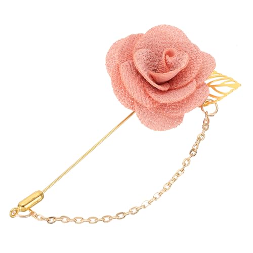 QUARKZMAN Blumenreversnadel mit Goldblattbrosche Satin Quaste Kette Hängende handgefertigte Boutonniere-Nadeln für Anzugkragen Hochzeitsfeier, Pink von QUARKZMAN