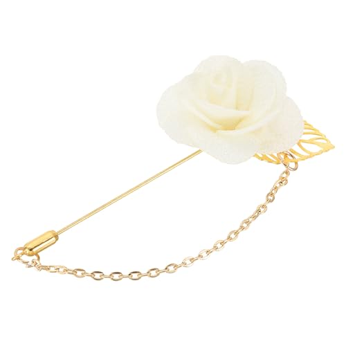 QUARKZMAN Blumenreversnadel mit Goldblattbrosche Satin Quaste Kette Hängende handgefertigte Boutonniere-Nadeln für Anzugskragen Hochzeitsfeier, Beige von QUARKZMAN