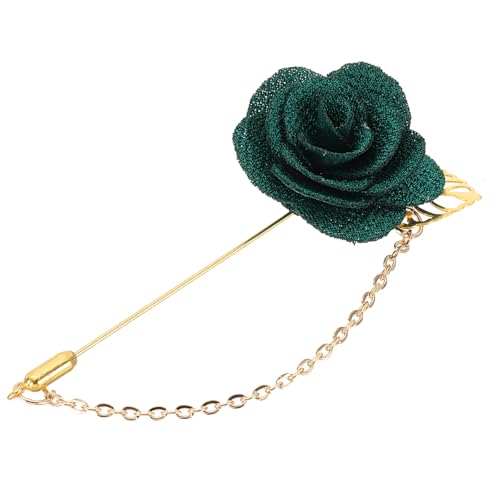 QUARKZMAN Blumenreversnadel mit Goldblattbrosche Satin Quaste Kette Hängende handgefertigte Boutonniere-Nadeln für Anzugskragen Hochzeitsfeier, Dunkelgrün von QUARKZMAN