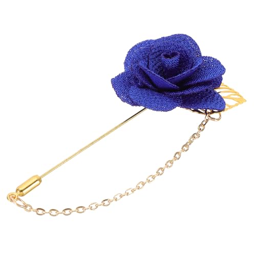 QUARKZMAN Blumenreversnadel mit Goldblattbrosche Satin Quaste Kette Hängende handgefertigte Boutonniere-Nadeln für Anzugskragen Hochzeitsfeier, Hellblau von QUARKZMAN