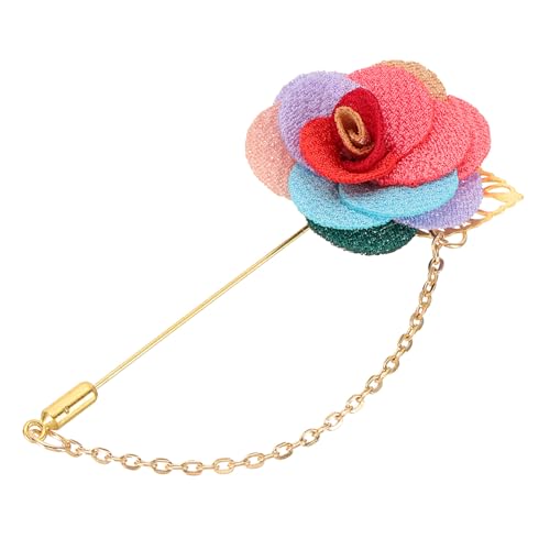 QUARKZMAN Blumenreversnadel mit Goldblattbrosche Satin Quaste Kette Hängende handgefertigte Boutonniere-Nadeln für Anzugskragen Hochzeitsfeier, Multicolor von QUARKZMAN