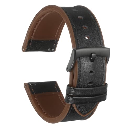 QUARKZMAN Echte Leder Uhrenarmbänder 24mm Breite Weiche Schnellwechsel Uhrenarmbänder mit Silikon Wasserdichtem Futter, Schwarz Braun von QUARKZMAN