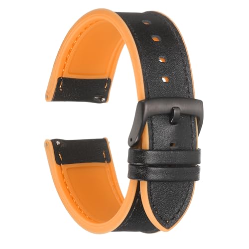QUARKZMAN Echte Leder Uhrenarmbänder 24mm Breite Weiche Schnellwechsel Uhrenarmbänder mit Silikon wasserdichtem Futter, Schwarz Orange QUARKZMAN Echte Leder Uhrenarmbänder 24mm Breite Weiche Schnellwechsel Uhrenarmbänder mit Silikon wasserdichtem Futter, Schwarz Orange von QUARKZMAN