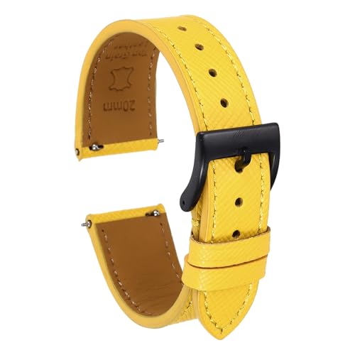 QUARKZMAN Echtes Leder Uhrenarmband 21mm Schnellwechsel Ersatzarmband mit Edelstahl-Schwarzer Schnalle für Männer Frauen, Gelb von QUARKZMAN