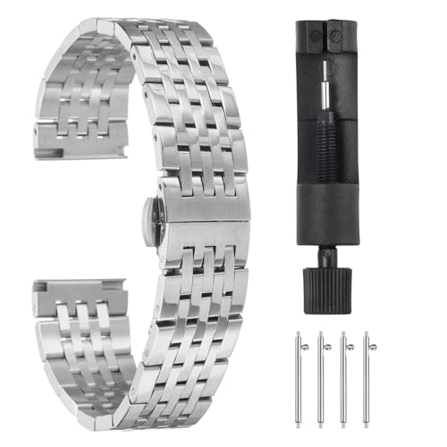 QUARKZMAN Edelstahl Uhrenarmbänder 16mm Uhrenarmband Metall Schnellverschluss Solides Stahlkettenuhrband Ersatz mit Faltschließe für Smartwatch Uhren Armband Herren Damen, Silberton von QUARKZMAN