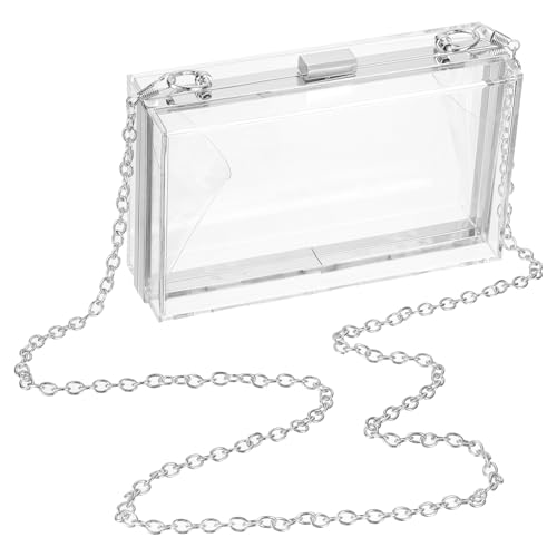 QUARKZMAN Frauen Clear Purse, Acryl Clear Clutch Bag Square Acryl Purses Transparent Crossbody Handtasche mit abnehmbarer Kette für Reisen Büro, Transparent/Silber von QUARKZMAN