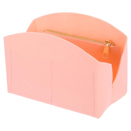 QUARKZMAN Handtaschen-Organizer-Einsatz, tragbare Filz-Organizer-Taschen mit Metallreißverschluss, Mehreren Fächern, Handtaschenfutter für gewölbte Satchel (20 cm x 10 cm x 14 cm, Pink) von QUARKZMAN