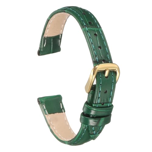 QUARKZMAN Leder Uhrenarmband 12mm Geprägtes Muster Rindsleder Uhrenarmband Ersatz mit Federstegen für Männer und Frauen, Grün Gold von QUARKZMAN