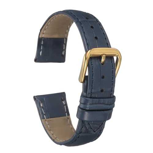 QUARKZMAN Leder Uhrenarmband 16mm Geprägtes Muster Rindsleder Uhrenarmband Ersatz mit Federstegen für Männer und Frauen, Blau Gold von QUARKZMAN