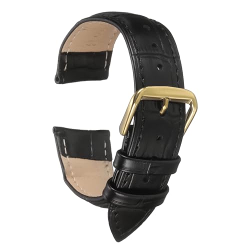 QUARKZMAN Leder Uhrenarmband 20mm Geprägtes Muster Rindsleder Uhrenarmband Ersatz mit Federstegen für Männer und Frauen, Schwarz Gold von QUARKZMAN
