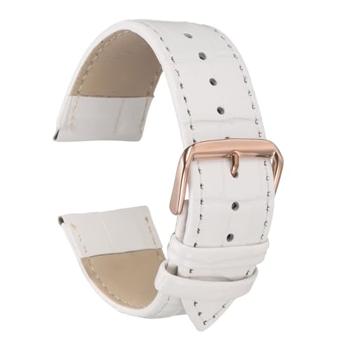 QUARKZMAN Leder Uhrenarmband 24mm Geprägtes Muster Rindsleder Uhrenarmband Ersatz mit Federstegen für Männer und Frauen, Weiß Roségold von QUARKZMAN